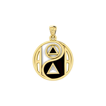 Balancing Yin Yang With AA Recovery Symbol Solid Gold Pendant with Black and White Enamel GPD6353